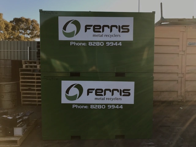 Image of a green containers with white text and black text